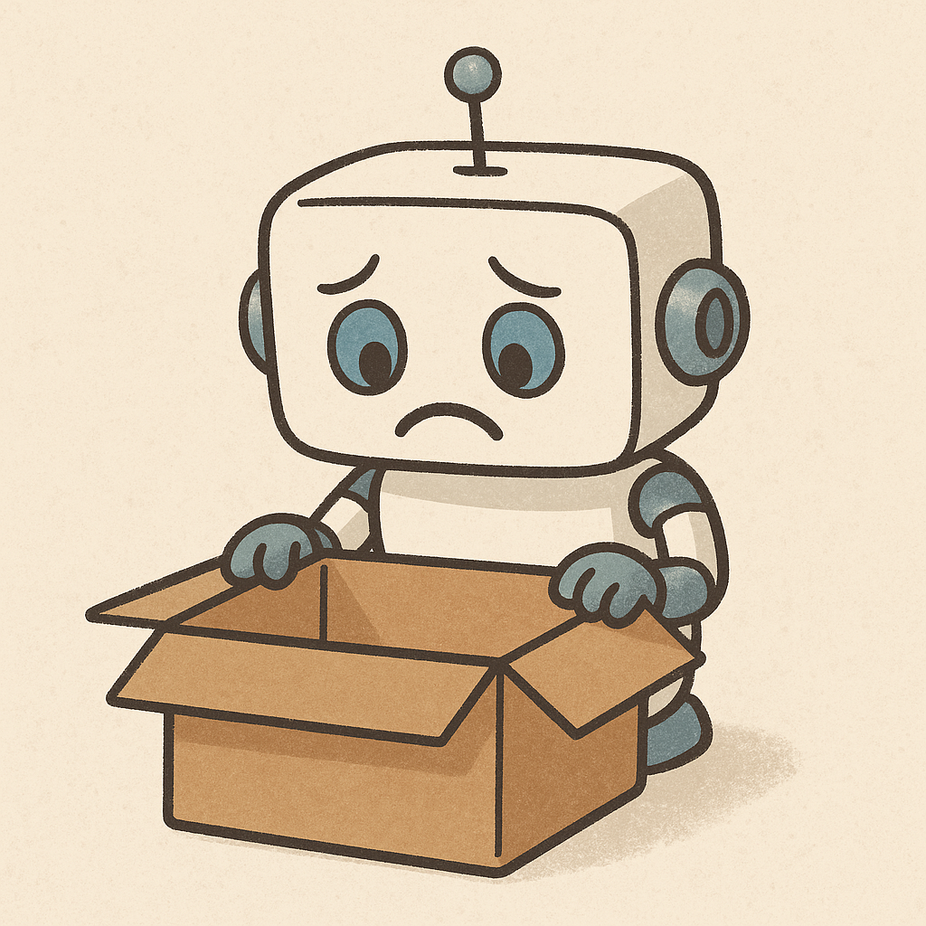 悲しげなロボットと空の箱